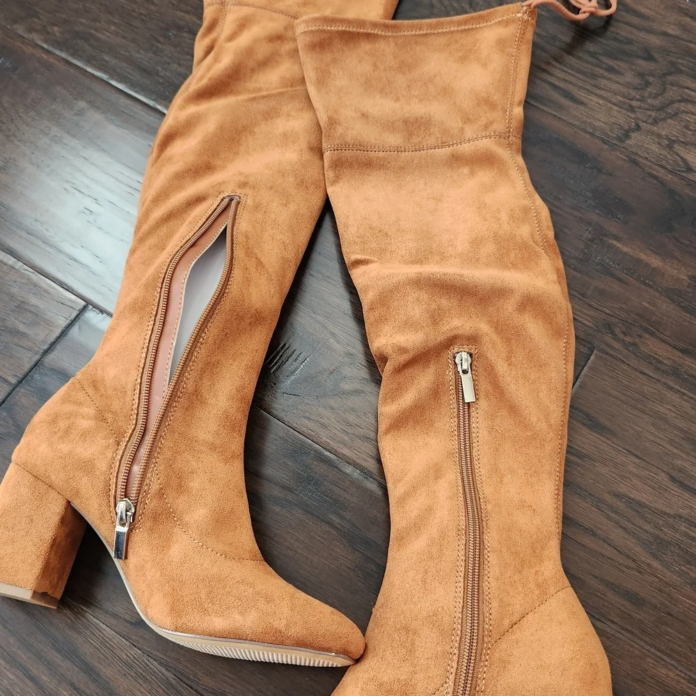 JustFab Tan Over the Knee Boots